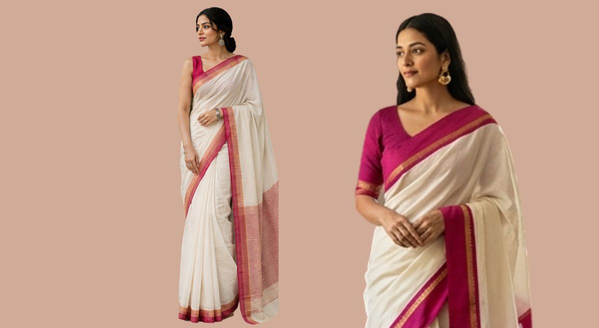 Contrast Border Khadi Saree