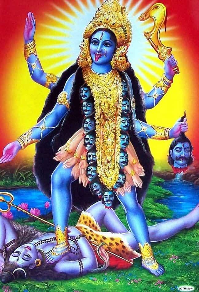 Goddess Kali is often shown in a black or blue complexion