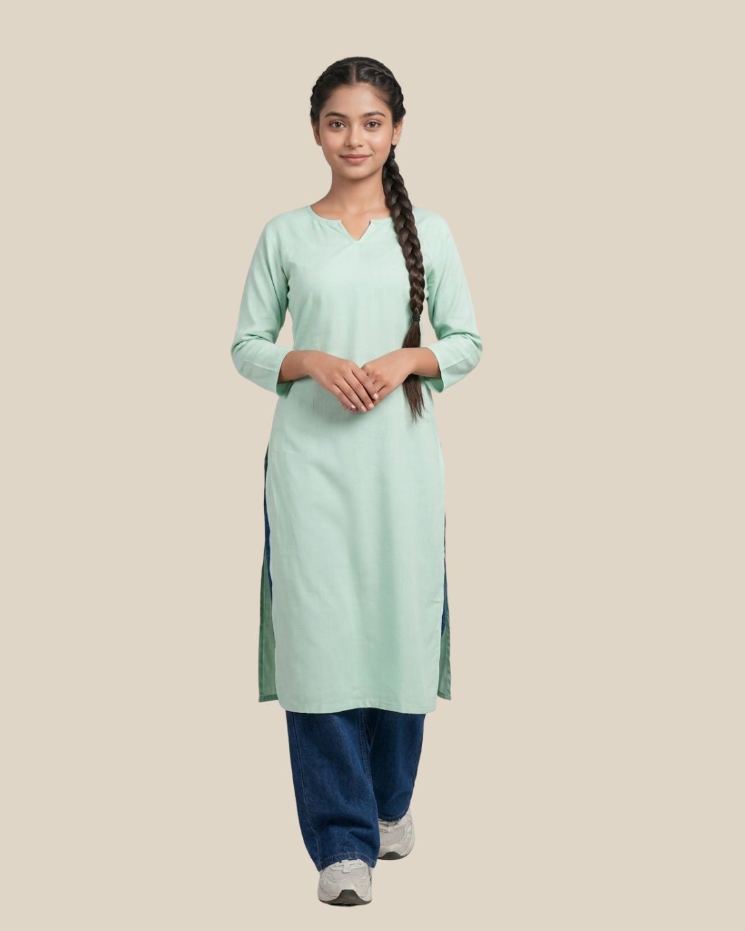 long kurti with flared jeans
