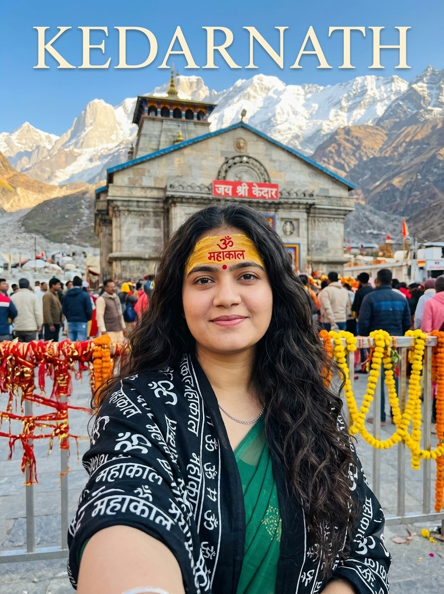 selfie in front of kedarnath