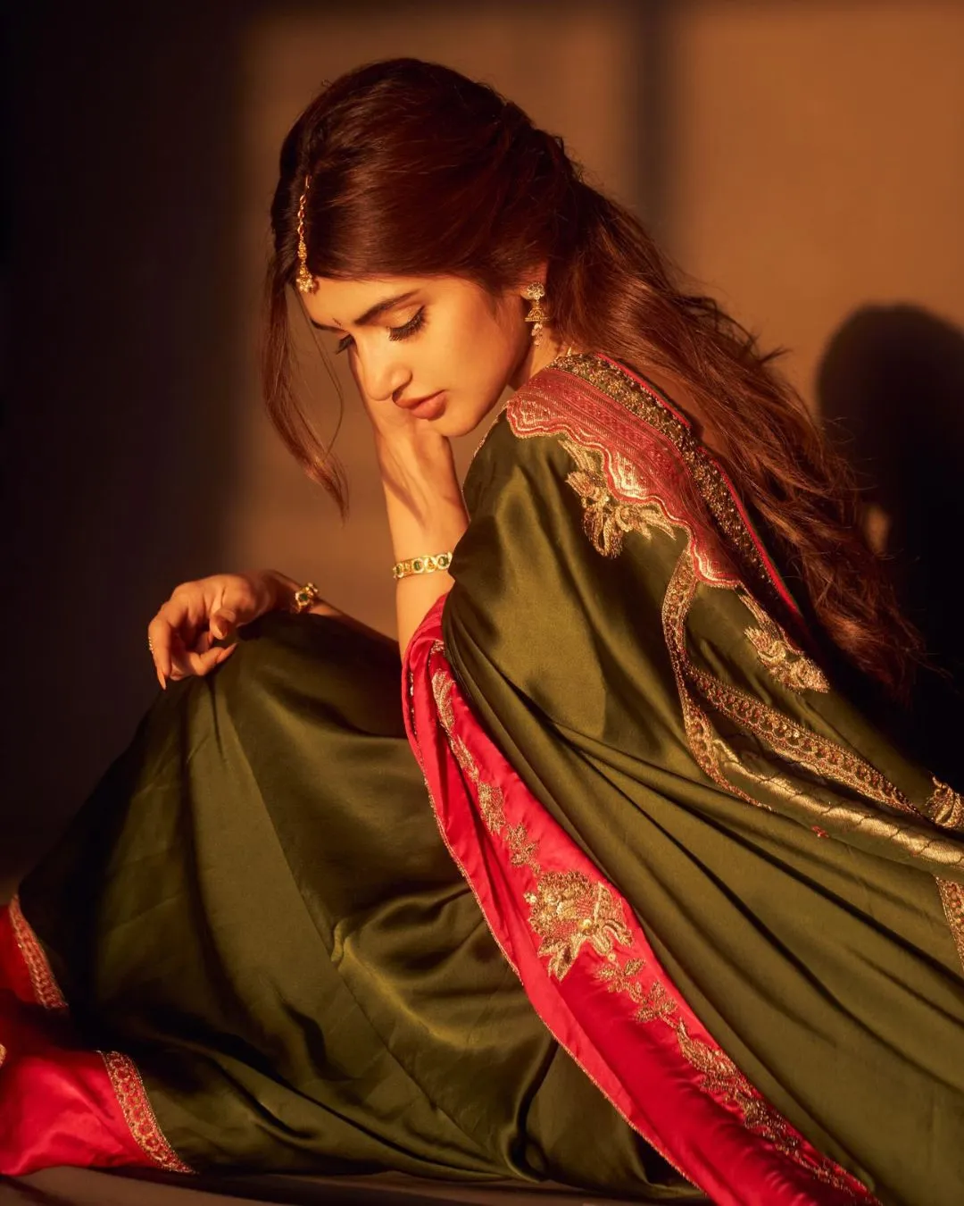 Olive Green saree