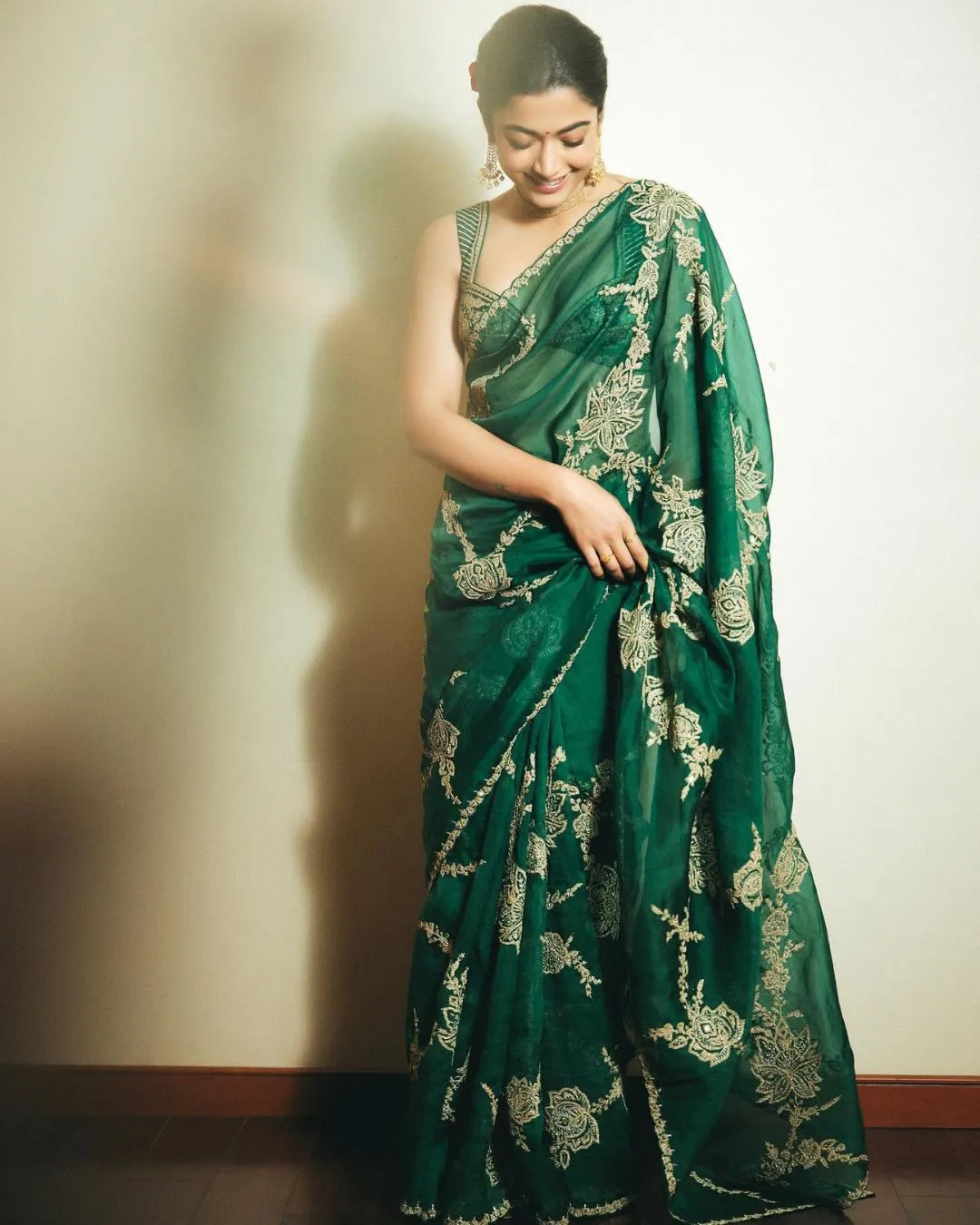bottle green saree