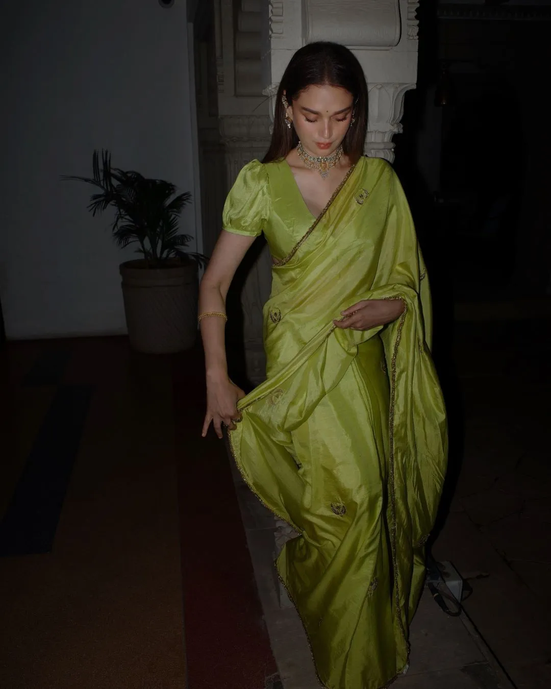 parrot Green Saree