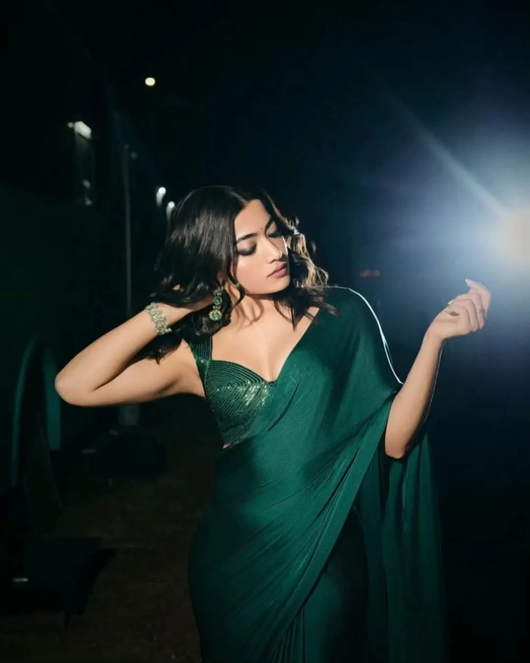 rashmika mandanna emerald green saree