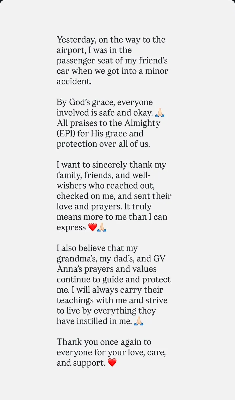 AR Ameen on car accident