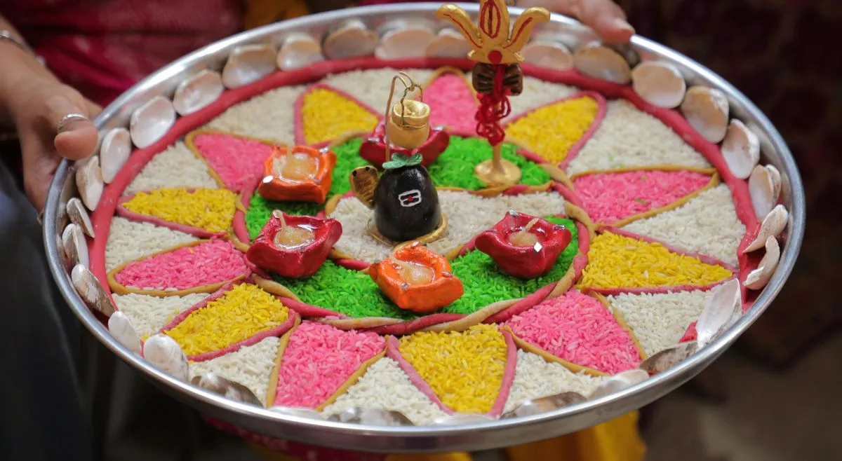 colourful Puja Thali