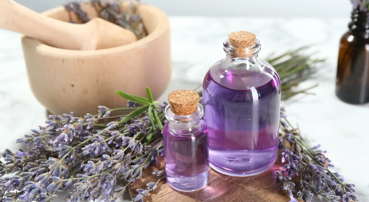 lavender essential oil bottle for hair health