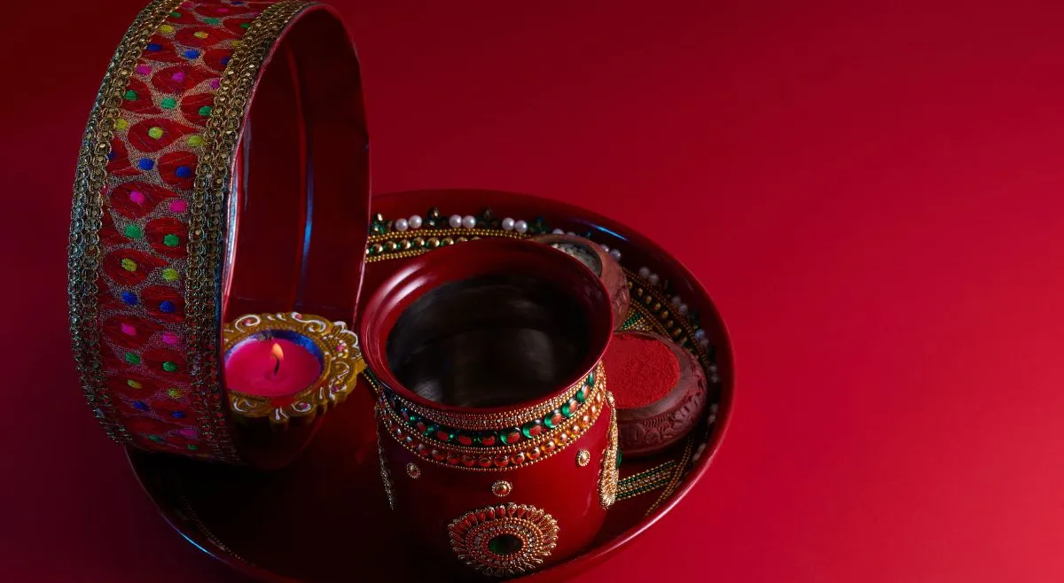 mirror work puja thali
