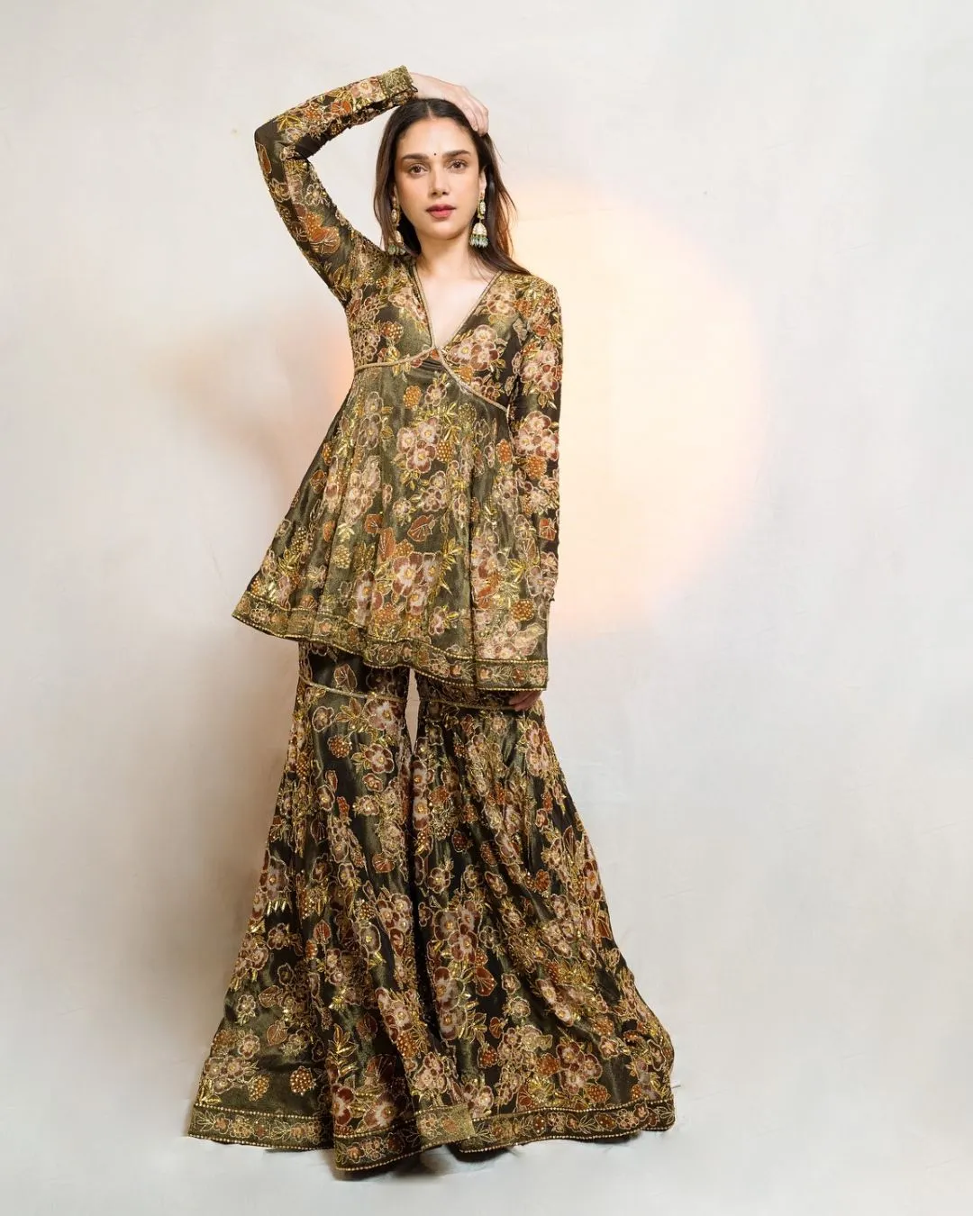 Floral Print Peplum Kurti With Palazzo