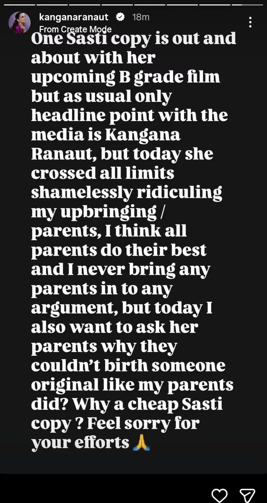 Kangana Ranaut Instagram story