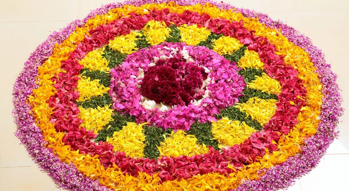 Colourful Multi Layer Floral Pookalam