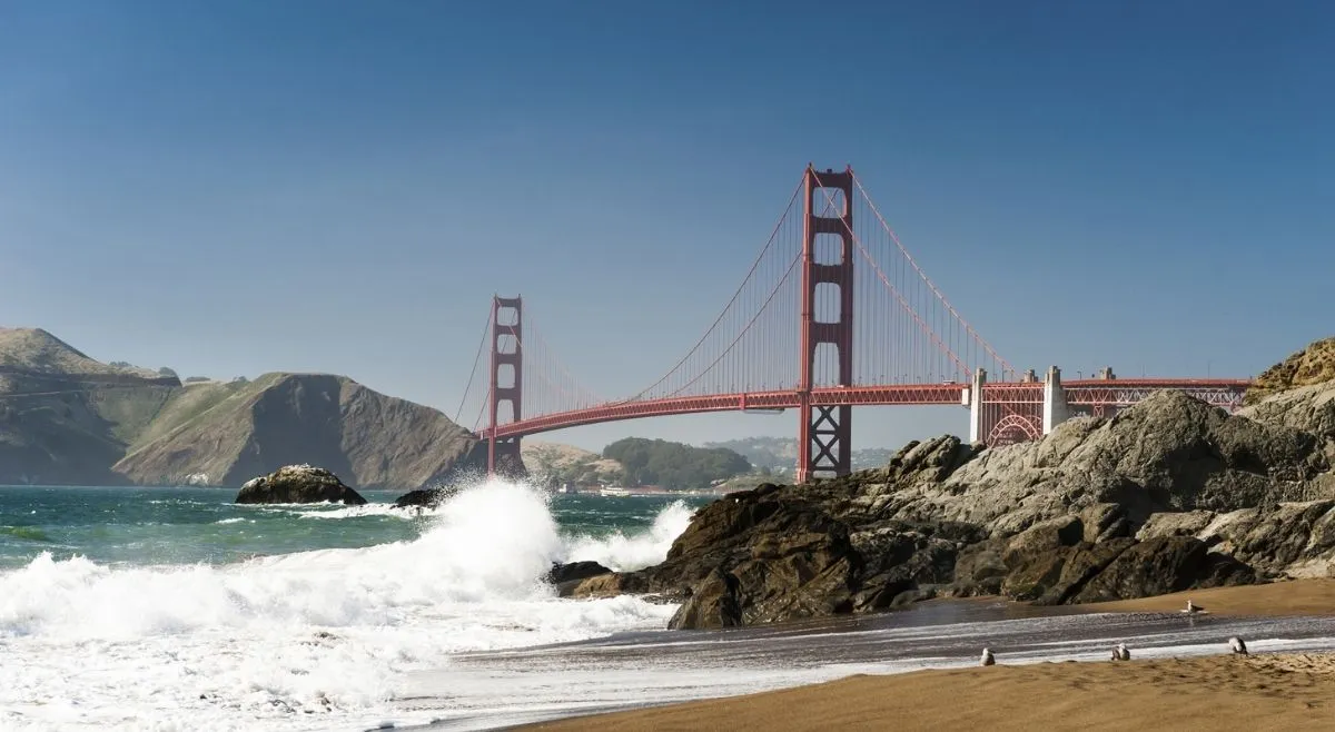 Golden Gate Bridge from Bakers Beach area in San Francisco