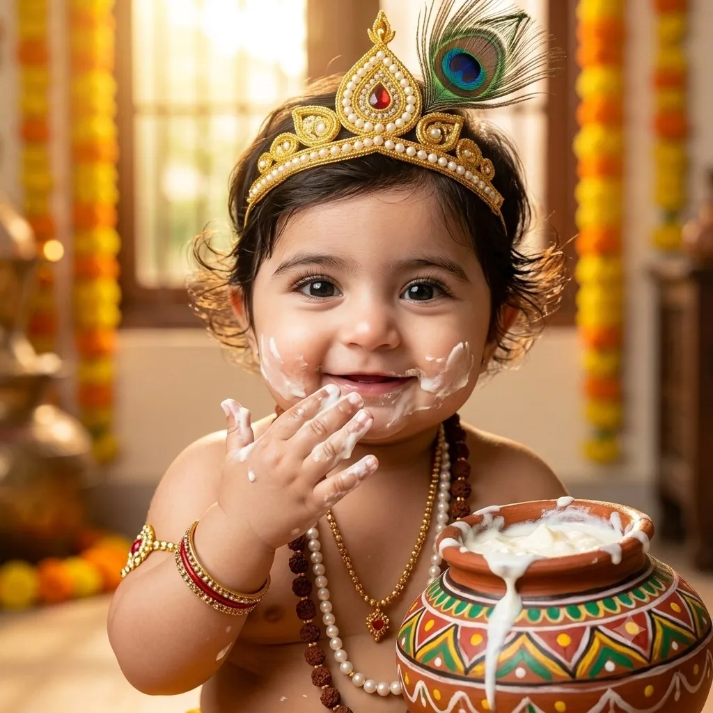 Baby Krishna With Makhan Matki
