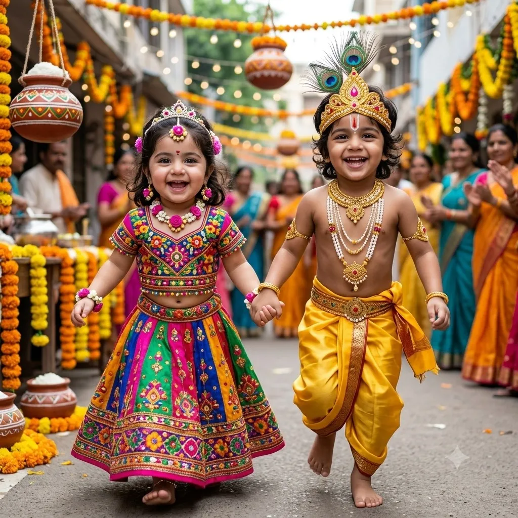 Krishna And Radha Together In A Janmashtami Setting