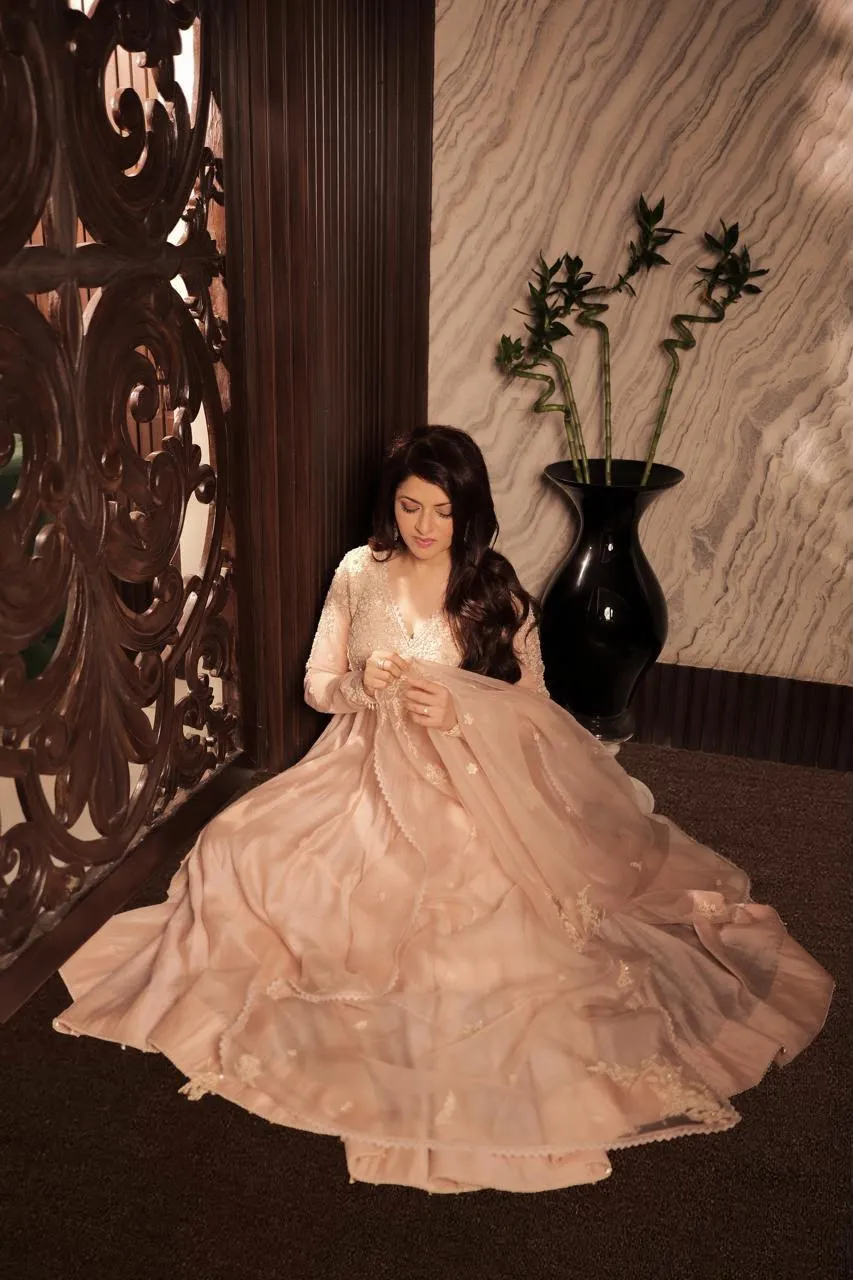 Bhagyashree in pink Label Niti Bothra Anarkali gown