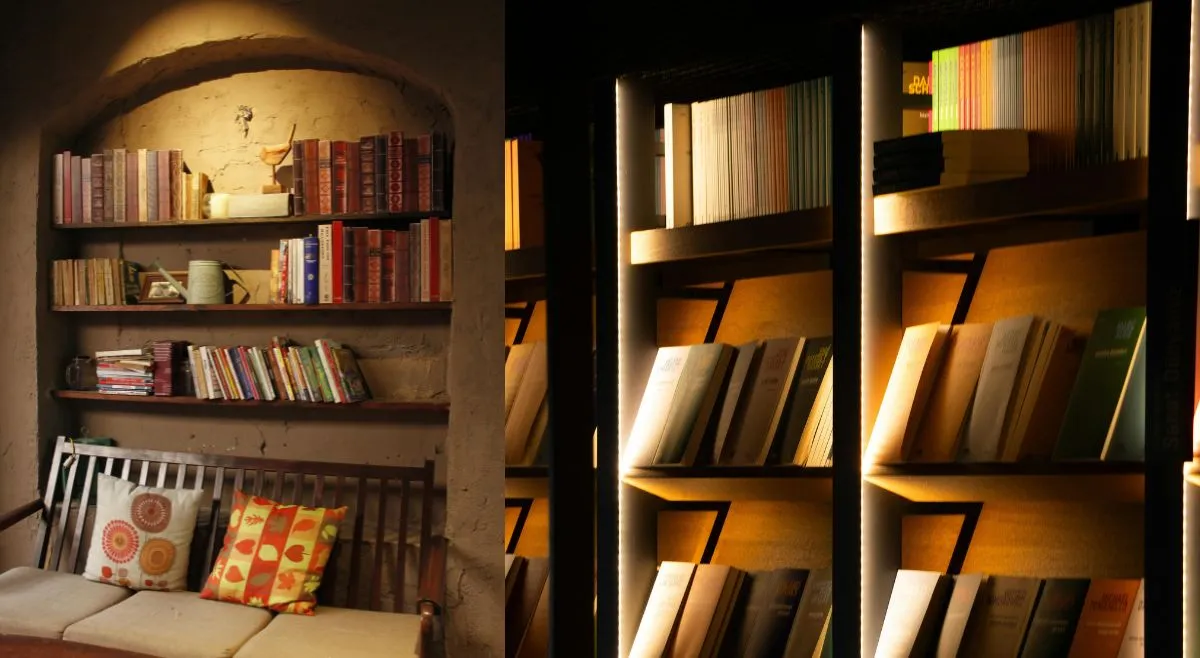 Built In Bookshelf With Warm Lighting