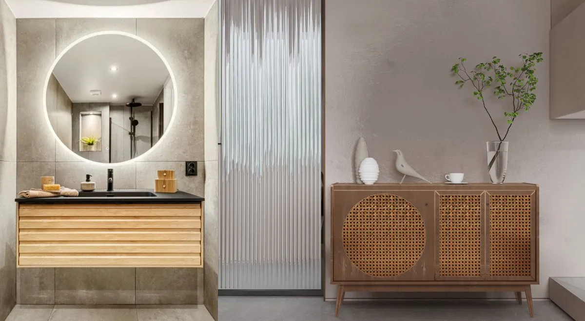Fluted Wood Sliding Door Cabinets