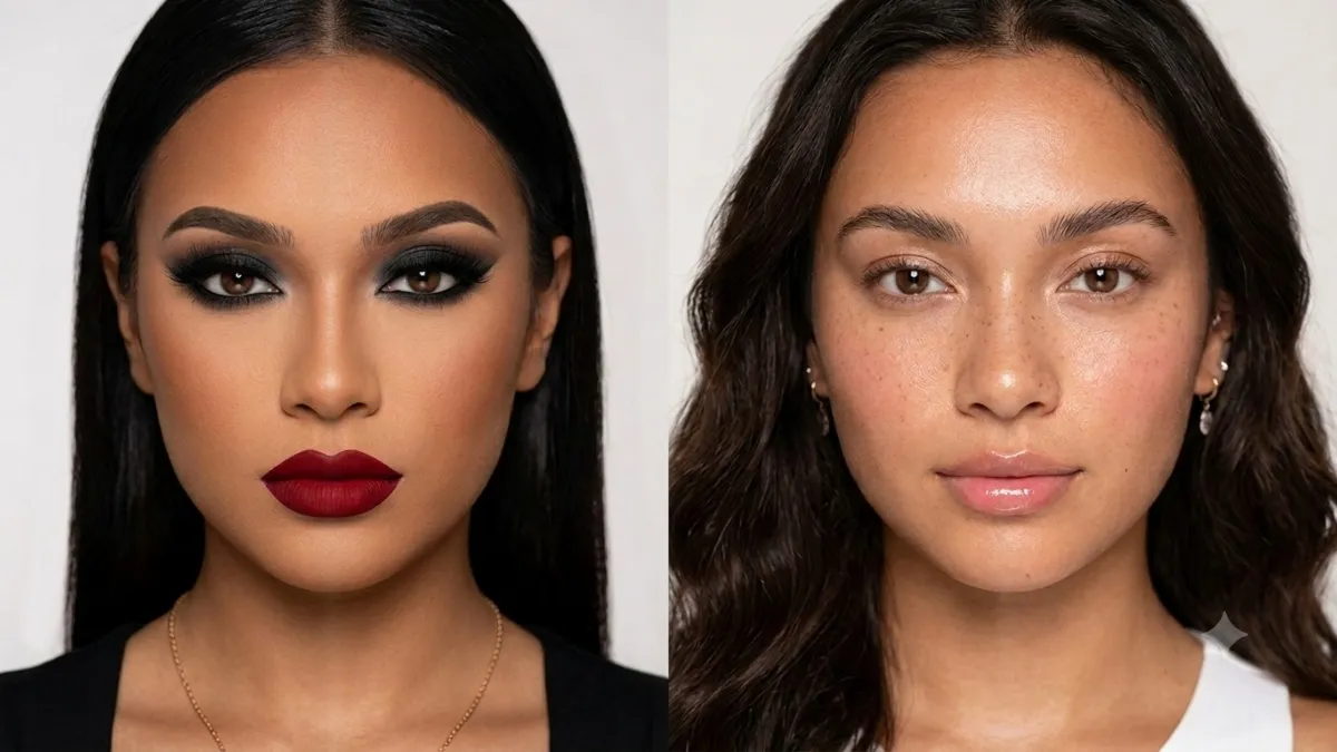 Makeup technique showing balanced hero feature on face
