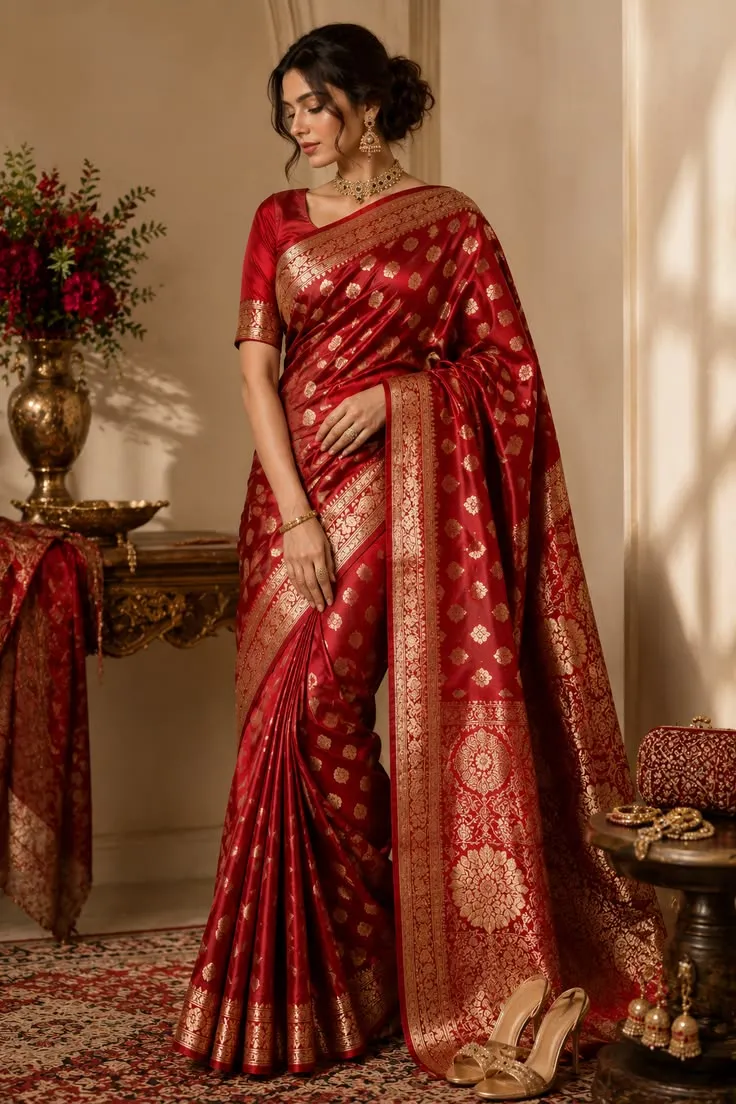 Classic Red Marron Saree