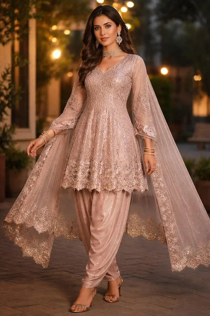 Pastel Anarkali Suit with Knee-length