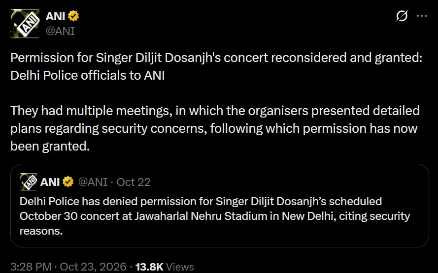 Diljit Dosanjh delhi concert approved