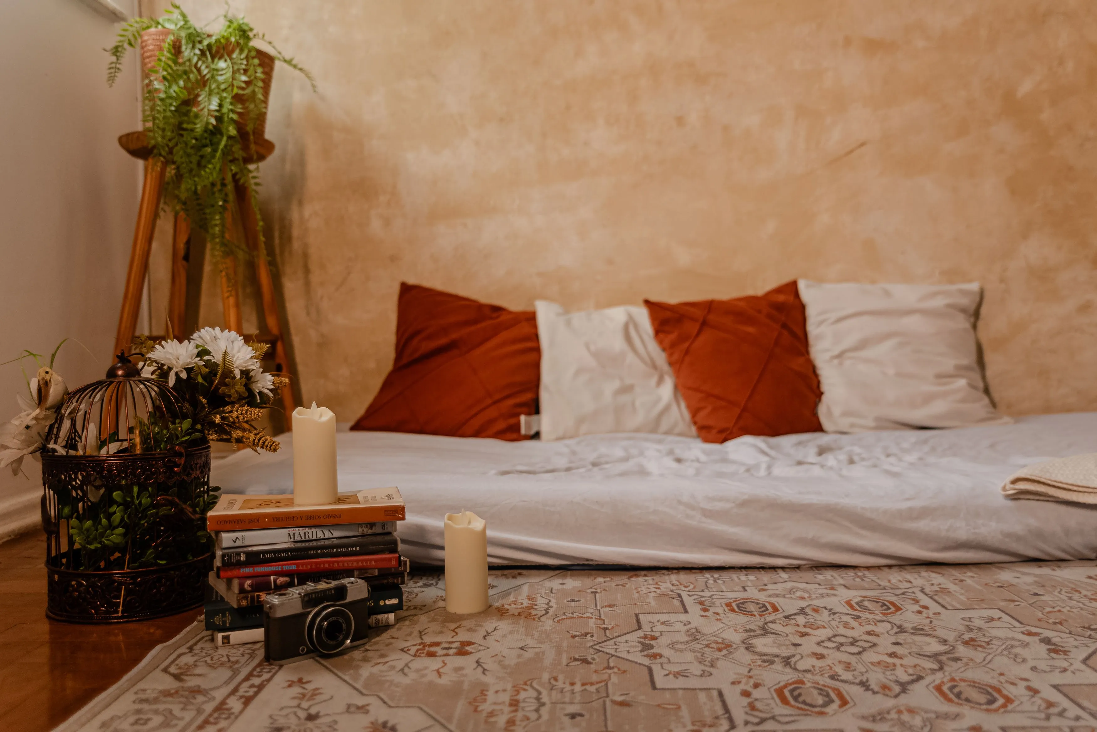 rug and pillows