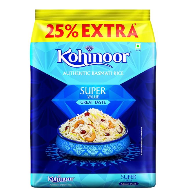 Kohinoor Super Value Basmati Rice, 1kg + 25% Extra | Authentic Long-Grain Basmati Rice | Aromatic & Flavorful