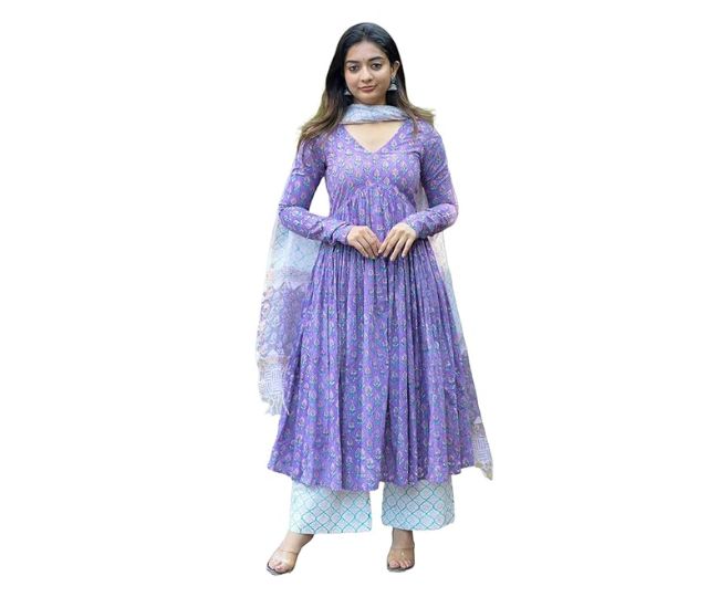 Nermosa Women Printed Anarkali Kurta and Pant Set with Dupatta