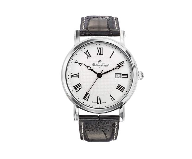 Mathey-Tissot Leather Swiss Made Analog White Dial Men Watch - Hb611251Abr, Black Band
