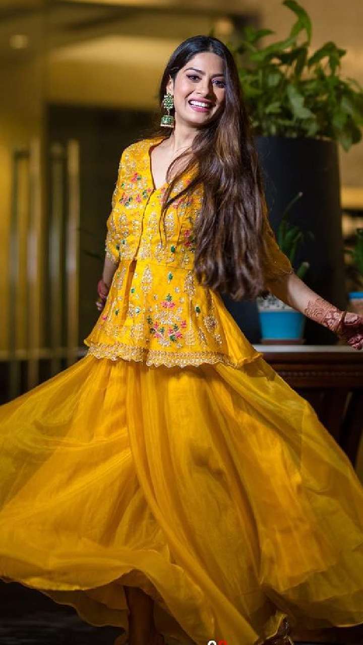 Attractive Yellow gown for haldi ceremony - Dress me Royal