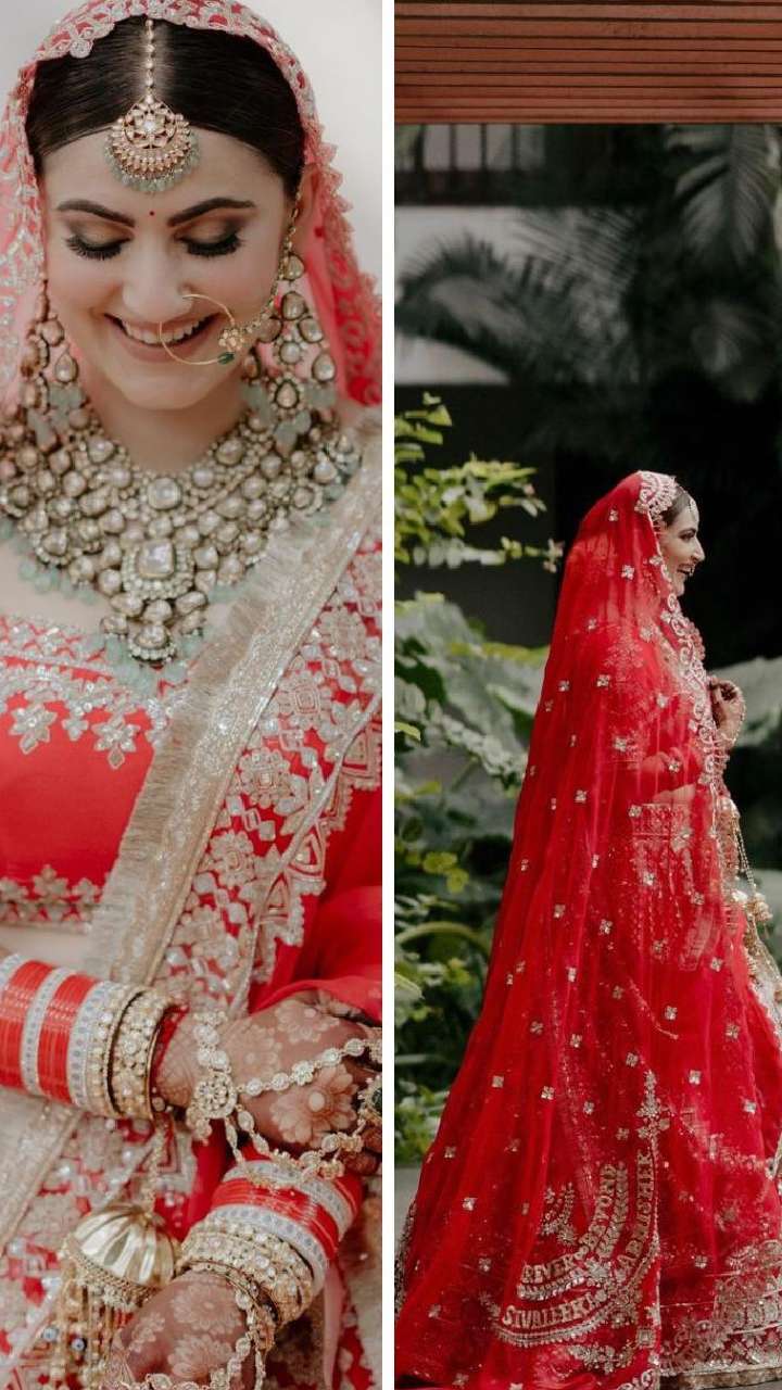 Photo of Simple bridal jewellery with red lehenga