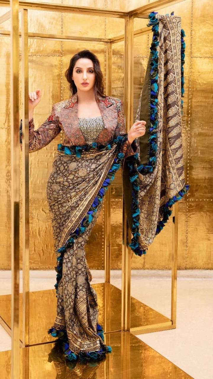 Amazing Designer Cocktail Wear Purple Lycra Net Silk IndoWestern Saree