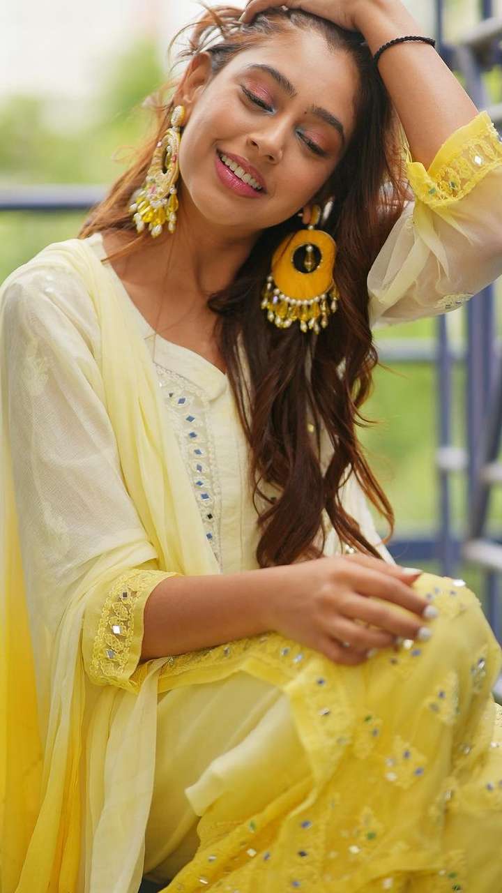 Haldi Wear Mustard Yellow Sequence Work Sharara Dress