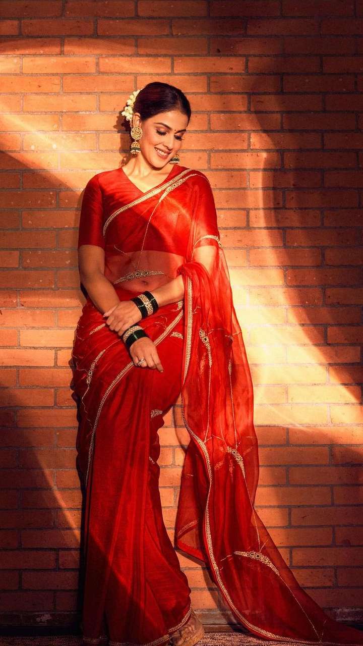 Buy Brick Red Embroidered Saree With Strappy Blouse by Designer PUNIT  BALANA Online at Ogaan.com