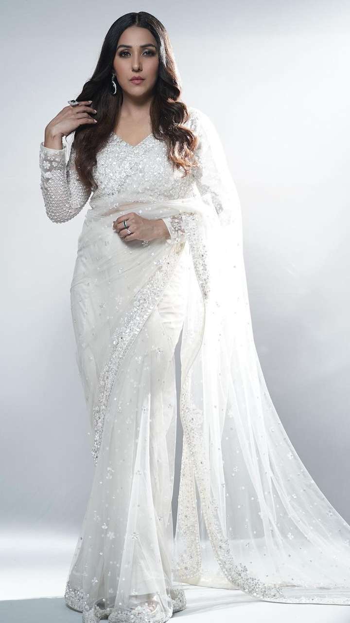 White Swarovski Heavy Work Bridal Party Wear Saree - Sarees Designer  Collection