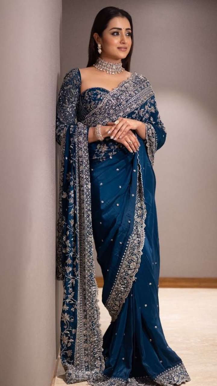 Trisha Krishnan’s Fancy Saree Looks For Roka | Latest Saree Designs