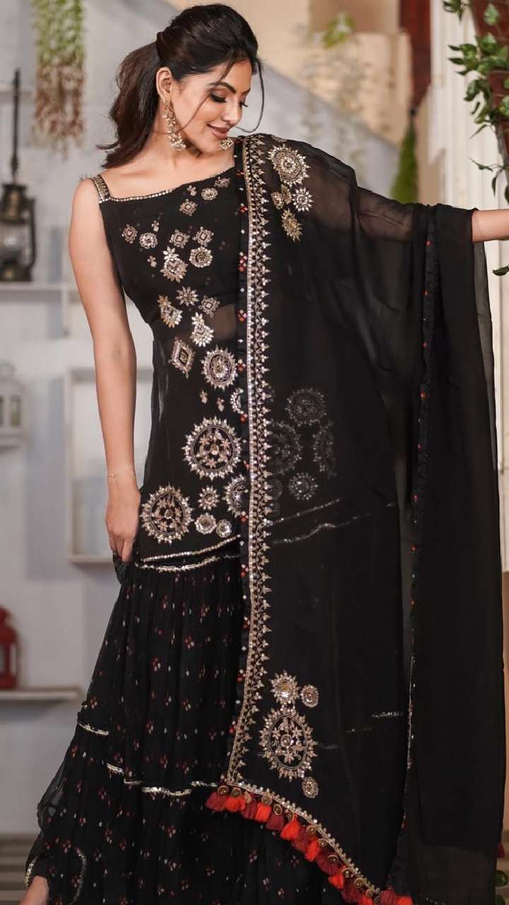 G3 Surat - Majestic Georgette Rock Grey Party Functions Sharara Suit  Product Code: G3-WSS36212 Shop online: https://bit.ly/3KQ3qAm | Facebook