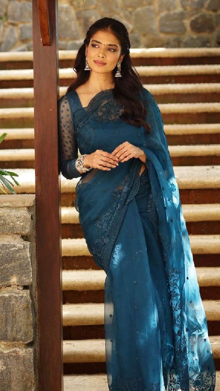 Sky Blue Organza Saree With Designer Blouse at Rs 4670.00 | Surat| ID:  2851650182630