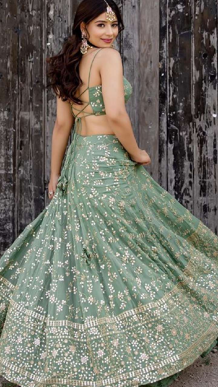 Grey and golden this pics are lehenga choli ,,is semi-stitched and  available at | wholesale textile
