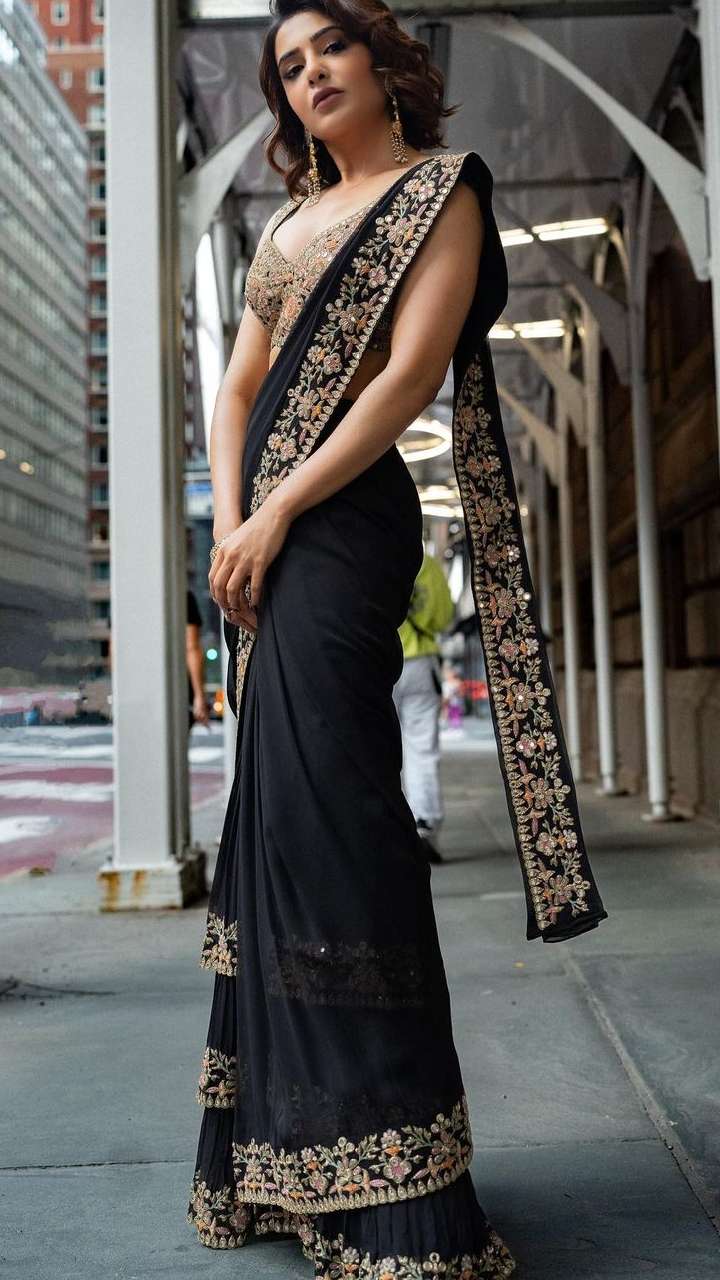 Exclusive designer Black saree – Thread & Button