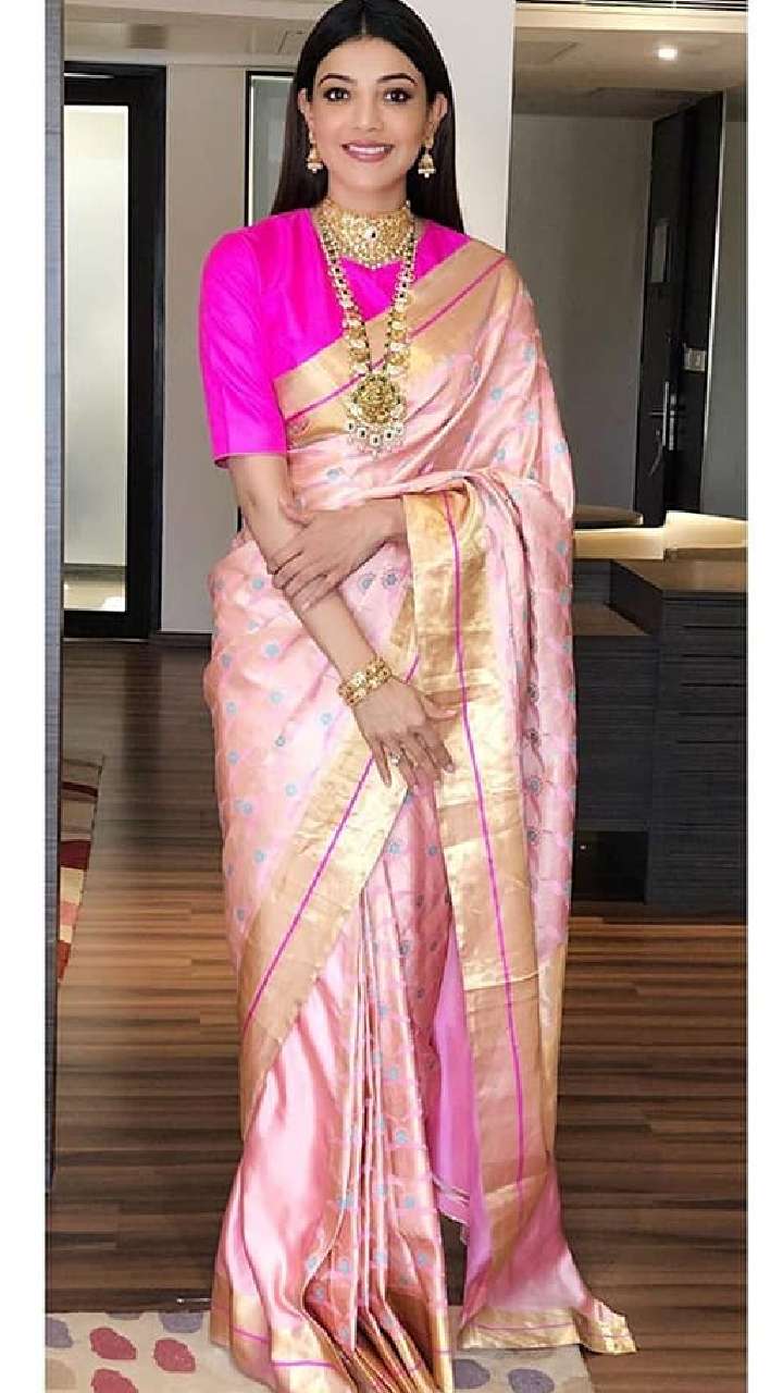 Kajol's blush pink organza saree and plunging neck blouse worth ₹34k is a  must-have for your Karwa Chauth wardrobe