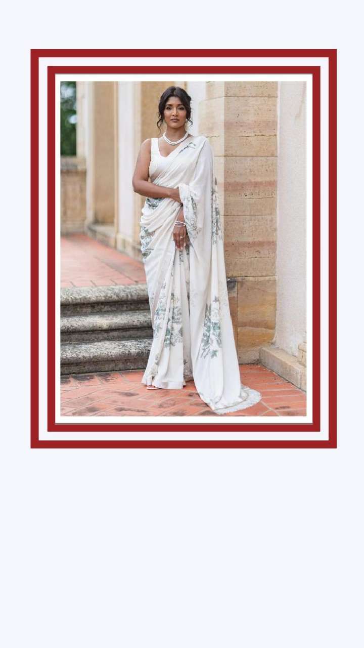 Net Engagement Saree in White and off White With Stone Work 1621555 - Etsy  | Designer sarees wedding, Engagement saree, Bridal saree