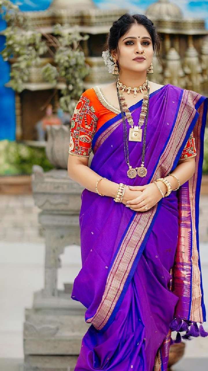 Marathi Brides Who Wore The Prettiest Plum Sarees! | WedMeGood