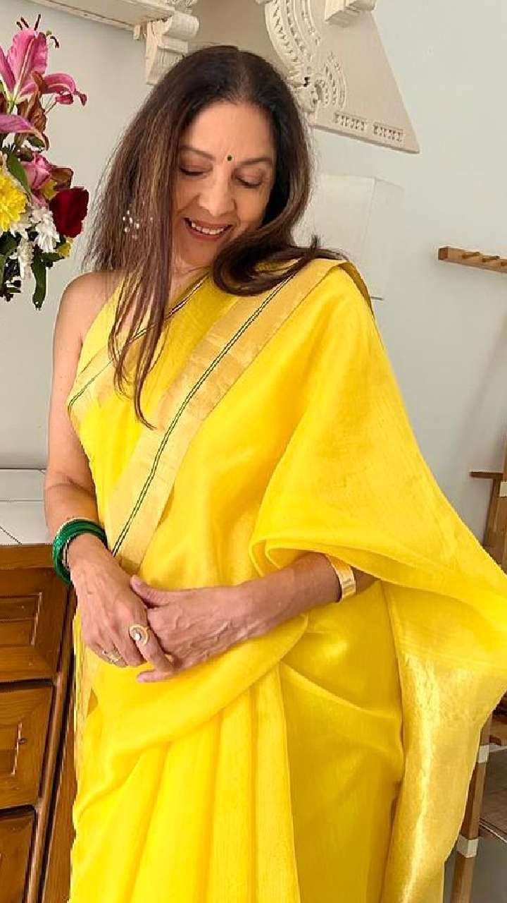 NeenaGupta is looking beautiful in her sky blue coloured saree!#bluesaree # saree #ethnicwear #womenaccessories #choker… | Bollywood fashion, Elegant  saree, Fashion