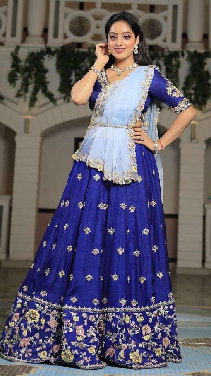 Reception, Wedding Blue color Georgette fabric Ready to Wear Lehenga :  1862894