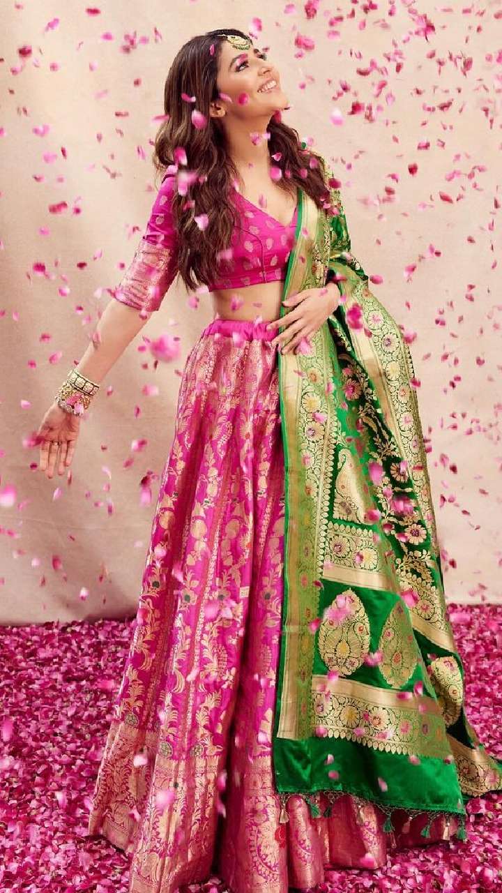 Multi Colour Banarasi Silk Engagement Lehenga Choli buy online -